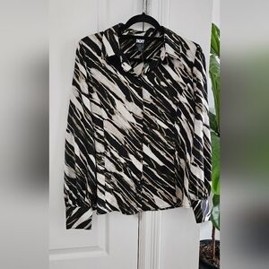 DKNY Black and White Patterned Blouse
